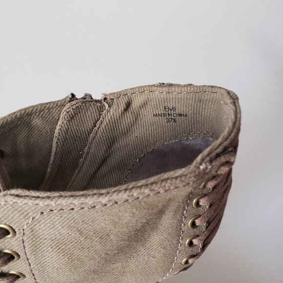 ASH Size 37.5 (US 7) Khaki Side Zipper Lace Up Ankle Boot Heels With Box - Picture 10 of 13